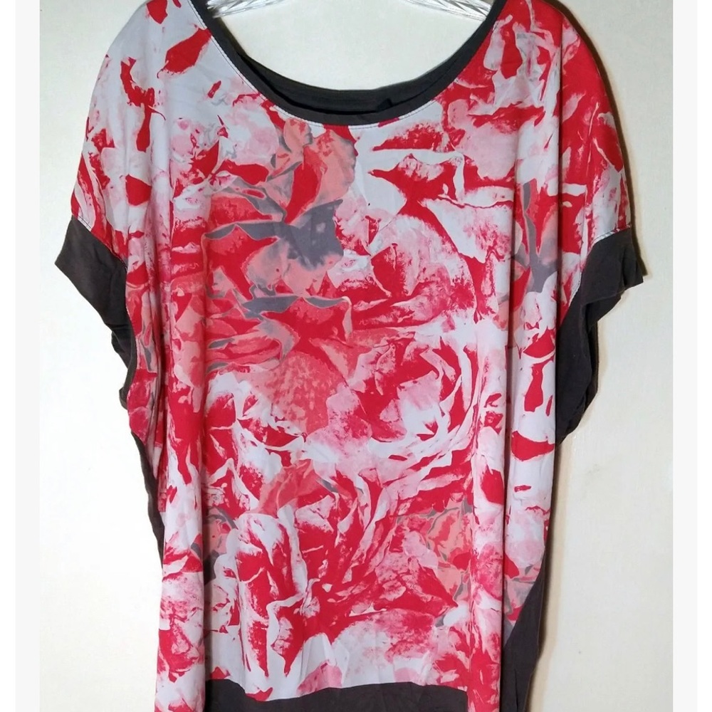 APT. 9 WOMEN'S PLUS SIZE 1X TOP PINK & GRAY  MULTICOLOR  FLORAL TUNIC STYLE TOP